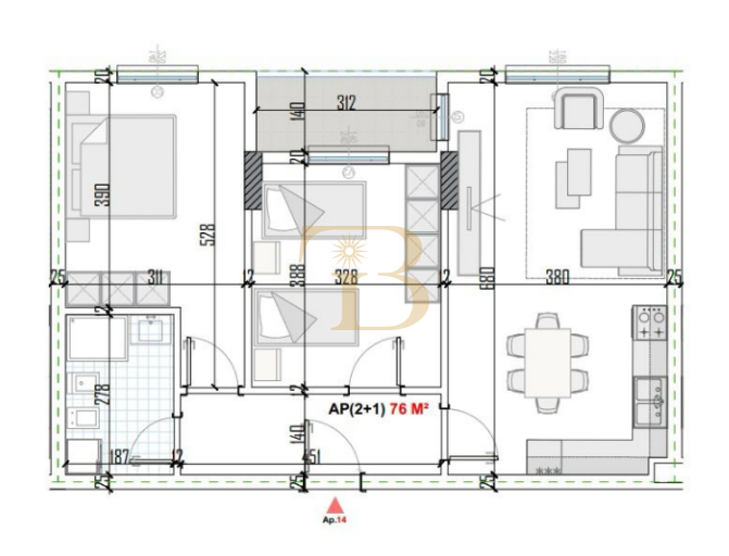 Apartament 2+1/ Post Parkimi në shitje, Green Residence