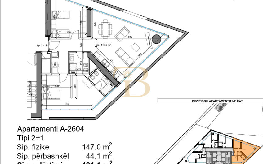 Apartament 2+1/ në shitje, Tirana Tower